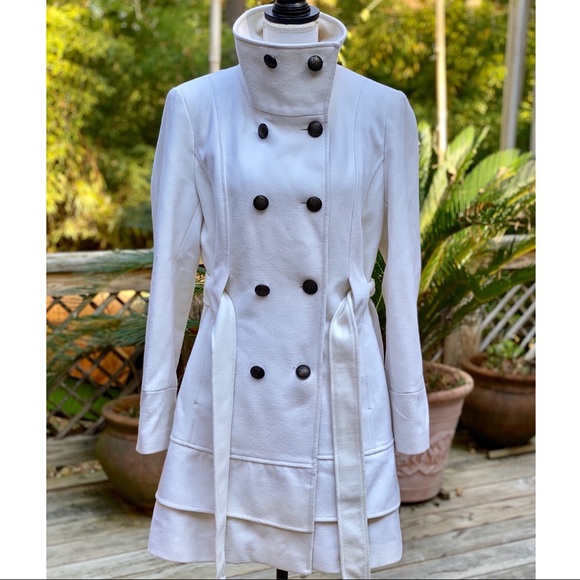New York & Company Jackets & Blazers - NY&Co Wool Blend Dbl Breast White Trench Coat Sz L